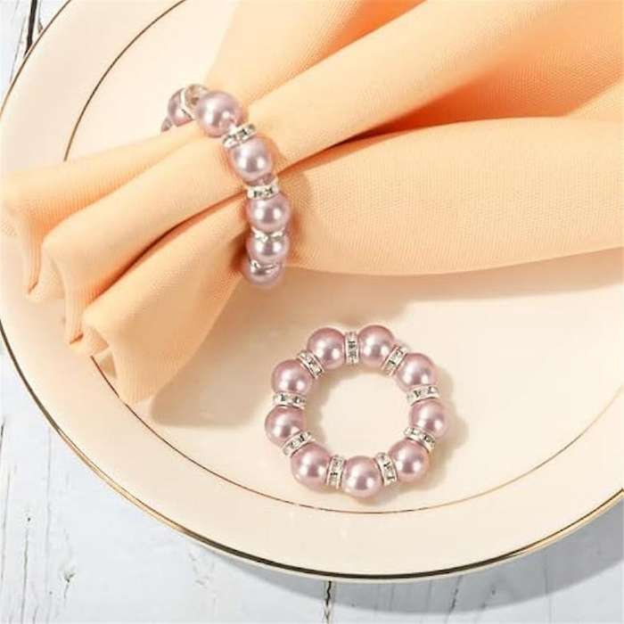 100Pcs Pearl Napkin Rings Stretched Pearl Beaded Napkin Holder Pearl Rhinestone Napkin Holder Buckle