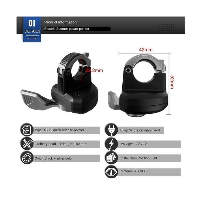 108- Throttle 3Pin Plug Left Quick Finger Throttle Accessories for Electric Bicycle Kit