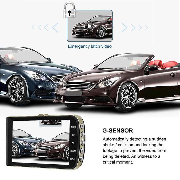 1080P Dash Cam 4 inch Driving Recorder LCD Screen Dual Cameras HD Impact Sensing