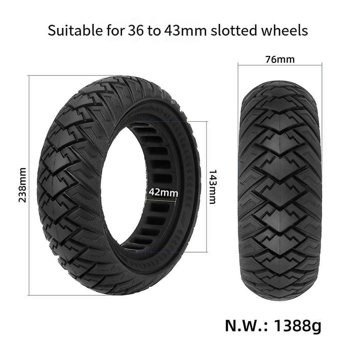 10Inch 10X3/255X80(80/65-6) Off-Road Tubeless Solid Tire Explosion-Proof for Electric Scooter Parts
