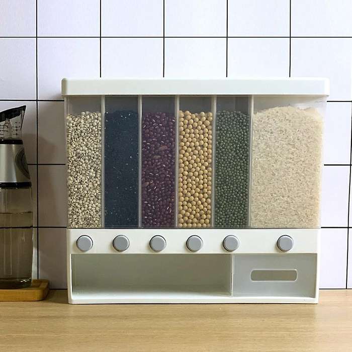 10kg Divided Rice and Dispenser 6 Moisture Proof Plastic Automatic Racks Sealed Food Storage Box