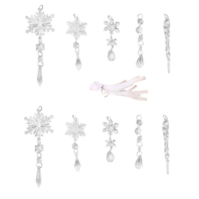 10Pcs Acrylic -Icicles Christmas Snowflake Pendants Xmas Tree Icicle Hanging Ornaments Christmas-Dec