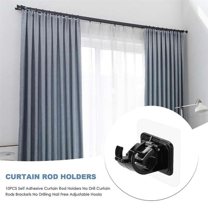 10PCS Adhesive Curtain Rod Holders No Drill Curtain Rods Brackets No Drilling Nail Free Adjustable