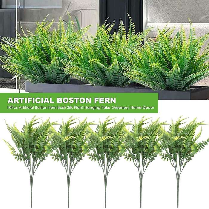 10pcs Artificial Boston Fern Bush Silk Plant Hanging Fake Greenery Home Decor