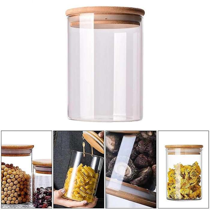 10Pcs Bamboo Wood Lid Glass Jar Airtight Canister Bottles Jars Food Container Tea Coffee Beans Jar