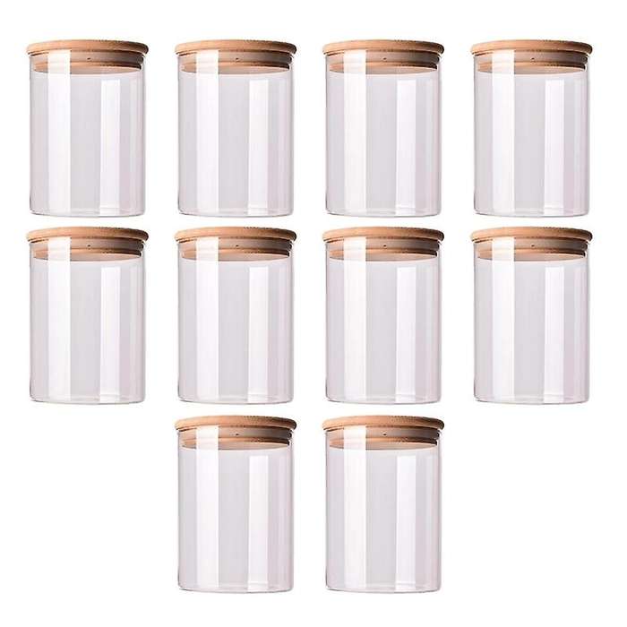 10Pcs Bamboo Wood Lid Glass Jar Airtight Canister Bottles Jars Food Container Tea Coffee Beans Jar