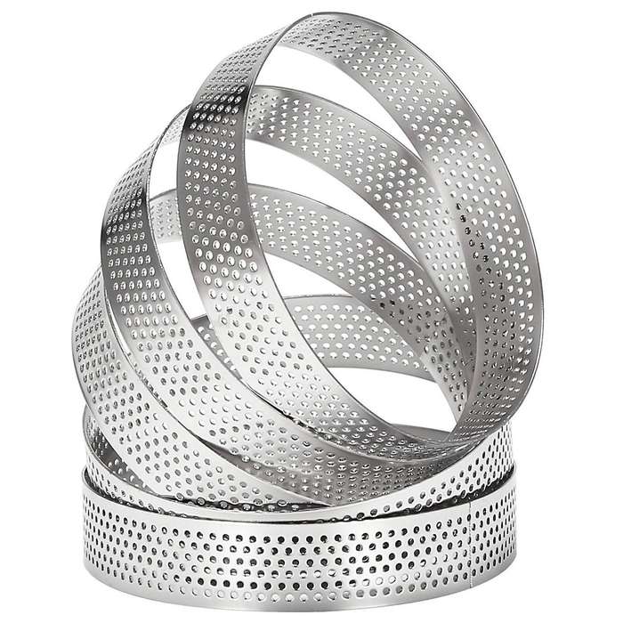10Pcs Circular Tart Rings with Holes Stainless Steel Fruit Pie Quiches Cake Mousse Mold Kitchen Baki