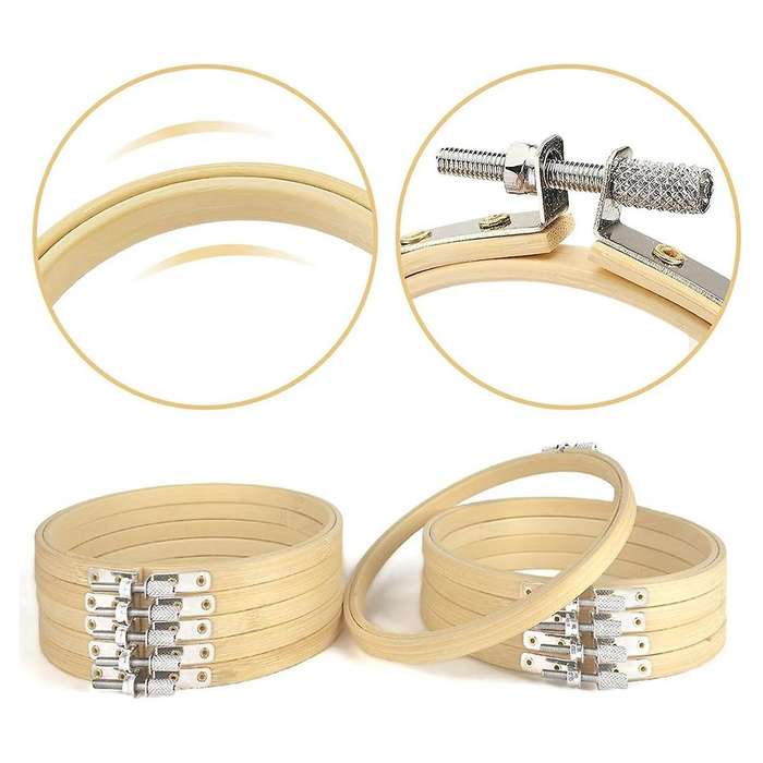 10PCS Embroidery Hoops, 6 Inch Adjustable Bamboo Circle Hoop Ring Bulk for Home Ornaments Craft