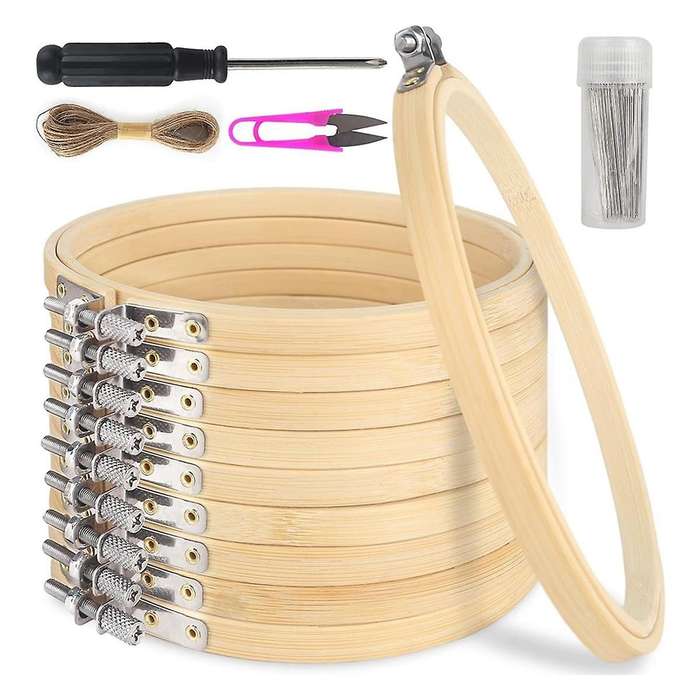 10PCS Embroidery Hoops, 6 Inch Adjustable Bamboo Circle Hoop Ring Bulk for Home Ornaments Craft