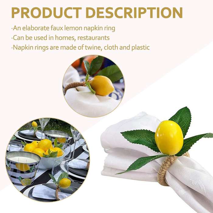 10PCS Faux Lemon Vine Napkin Ring Compatible Wedding, Dinner Party, Banquet