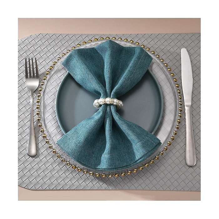 10Pcs Imitation Napkin Ring Rhinestone Beaded Napkin Ring Holder for Dinner Table Decoration Party,W
