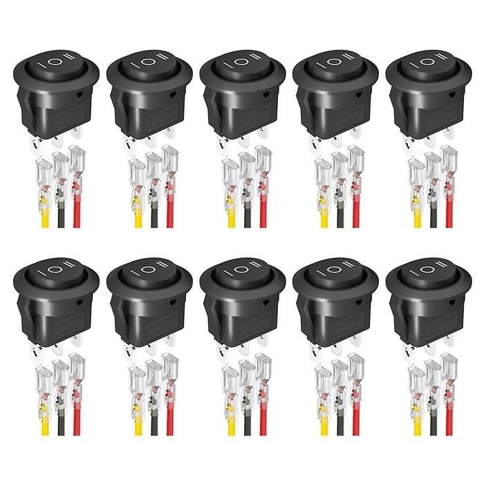 10PCS Round KCD1 Rocker Switch 12V 3 Pin 3 Position on Off on DC Circle Toggle Switch with Wires fo