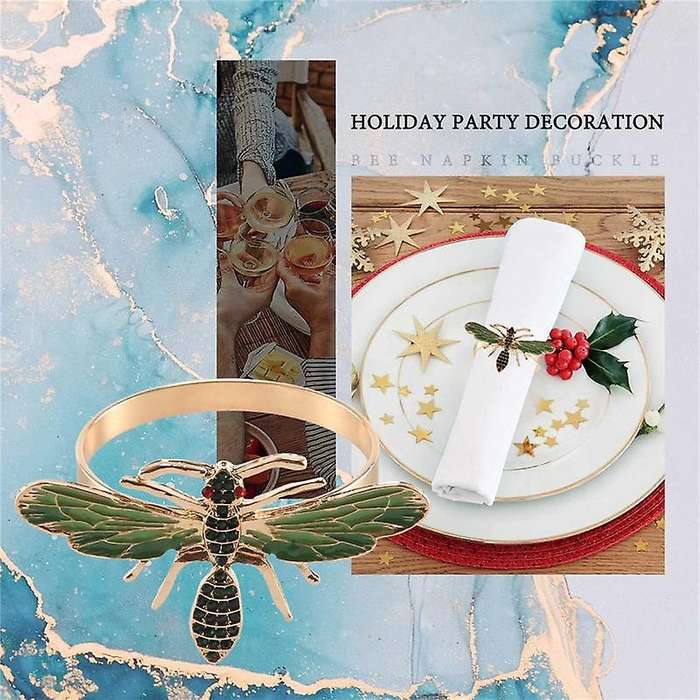 10pcs The Bee Napkin Buckle Napkin Ring Alloy Green Insect Dragonfly Drip Diamond Buckle Paper Towe