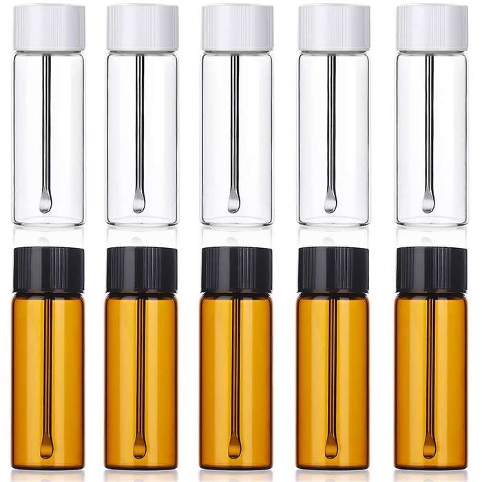 10PCS Travel Mini Bottle Vials with Spoons Portable Glass Jar Spice Dispenser Travel Spice Container