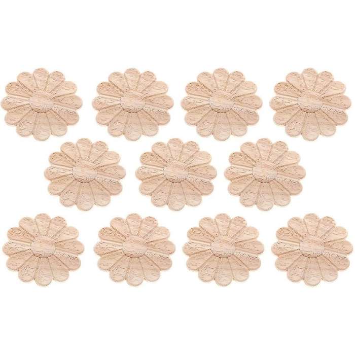 10pcs Unpainted Round Flower Pattern Wood Carved Applique Frame Onlay Cabinet Furniture Decoration