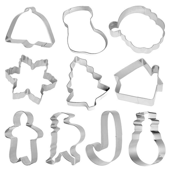 10-Piece Set of Christmas Stainless Steel Biscuit Cutting Die Bagged Baking Supplies Household Bakin