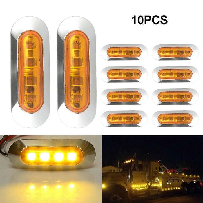 10X Amber LED Trailer Truck Side Marker Lights 4LED Clearance RV Camper 12V-24V