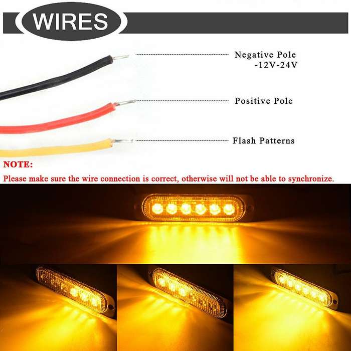 10x Amber 6LED Emergency Car Side Marker Grille Flash Strobe LED Hazard Lights