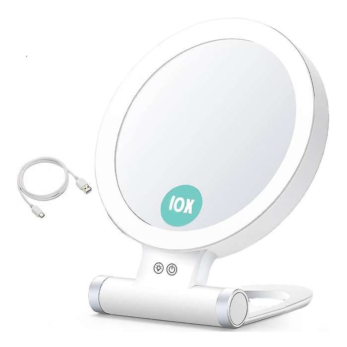 10X Magnifying Makeup Mirror with Lights and Magnification,3 Colors Desktop LED Mirror and Vanity Mi