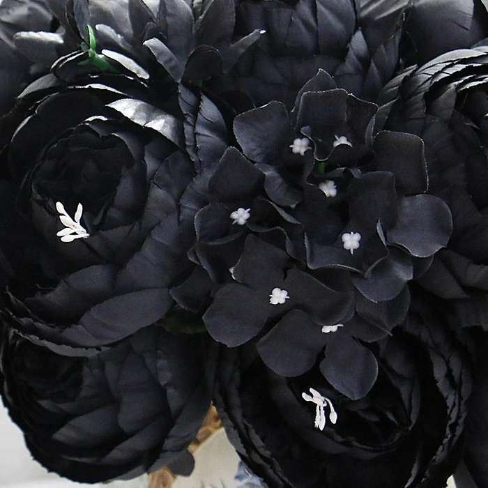 12 Heads Black Peony Hydrangea Rose Artificial Flower Bouquet Home Decor DIY Wedding Flower Wall Mat