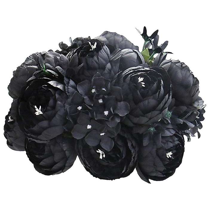 12 Heads Black Peony Hydrangea Rose Artificial Flower Bouquet Home Decor DIY Wedding Flower Wall Mat