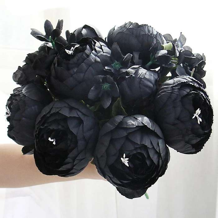 12 Heads Black Peony Hydrangea Rose Artificial Flower Bouquet Home Decor DIY Wedding Flower Wall Mat