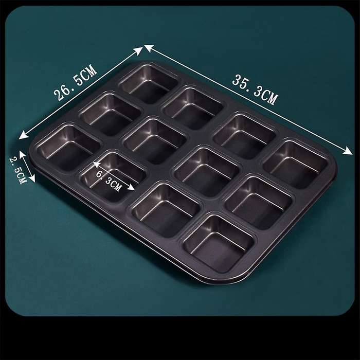 12 Cups Square Mini Bread Burger Muffin Cupcake Mold for Household Non-Stick Baking Pan Oven Trays P