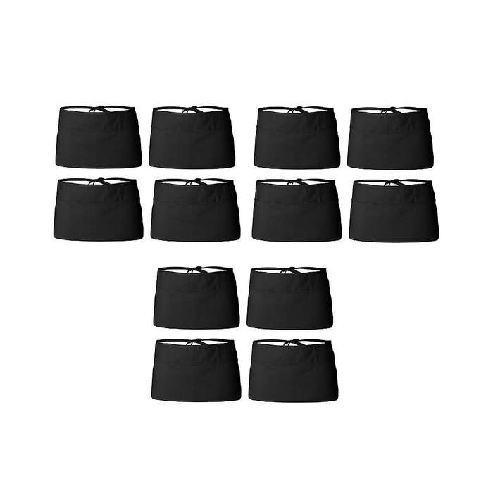 12 Pack - Black Server Waist , Waitress Half Apron Belt Pocket Apron