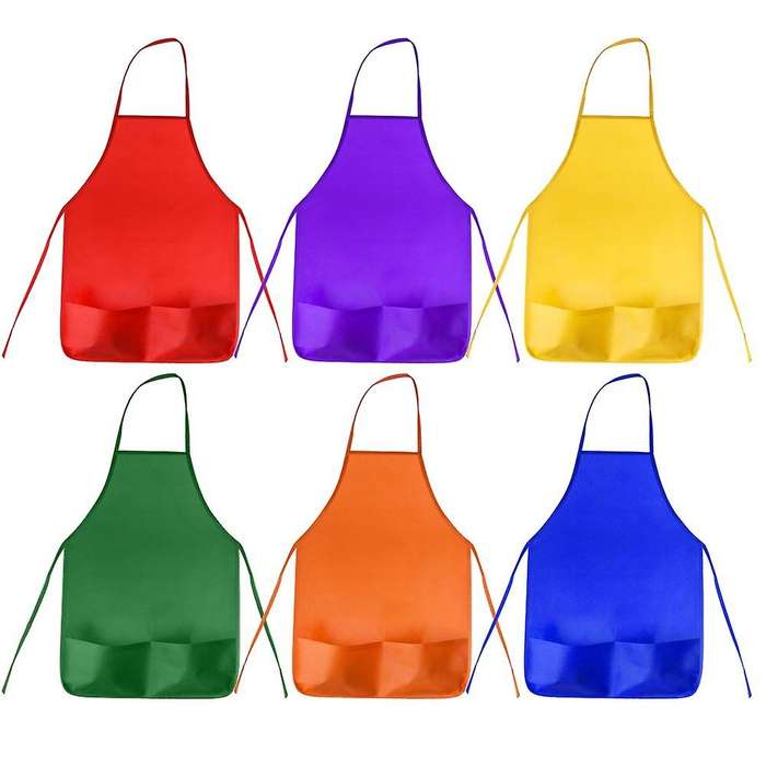 12 Pack 6 Color Kids Children Painting Kids Art Smocks with 2 Roomy Pockets for Kitchen and Classro