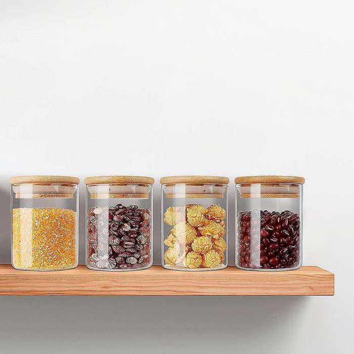 12 Pack Glass Jars Set, Spice Jars with Bamboo Lids, Clear Glass Food Storage Containers, Kitchen Ca