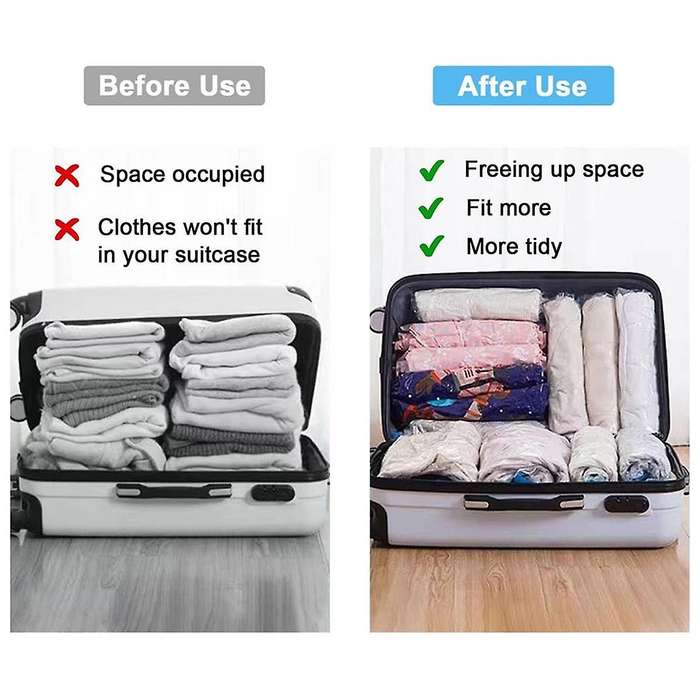 12 Pack Reusable Roll Up Compression Bags,40x60cm Medium Vacuum Storage Bags for Travel,saving Stora