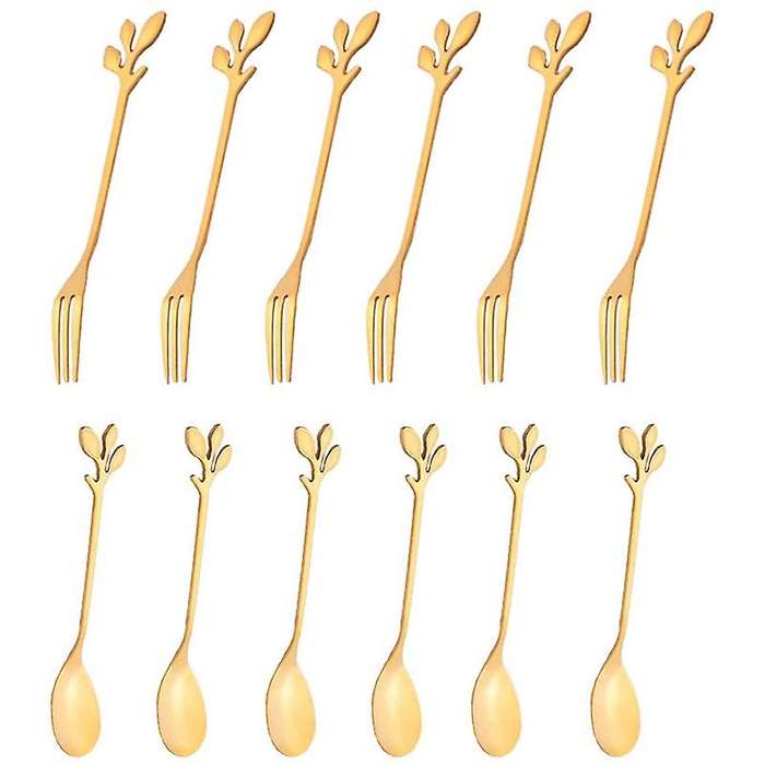 12 Packs of Stainless Steel Compatiblek and Spoon Set, Ice Cream Tea Coffee Spoon Tableware Kitchen