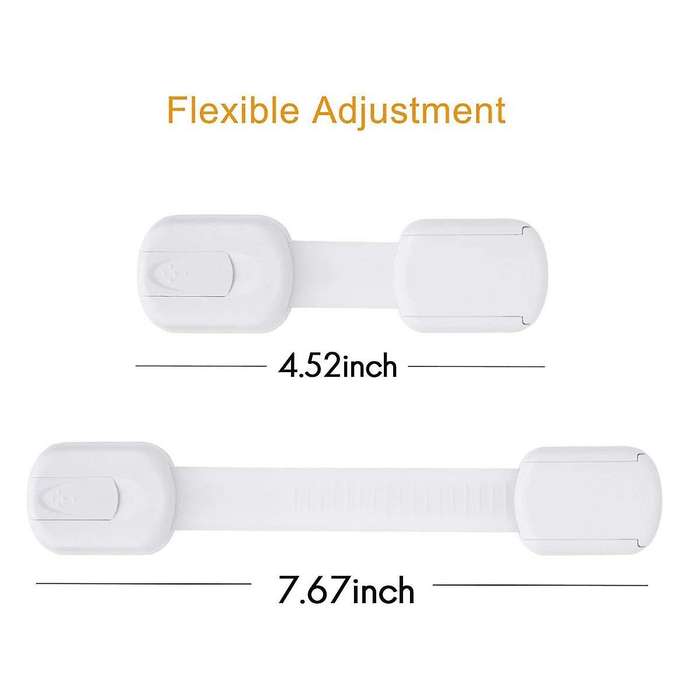 12 Pcs Cabinet Strap Locks Kids Proof Kit - Child Safety Drawer Cupboard Oven Refrigerator Adhesive