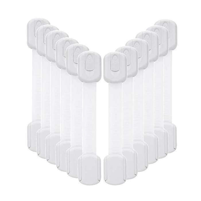 12 Pcs Cabinet Strap Locks Kids Proof Kit - Child Safety Drawer Cupboard Oven Refrigerator Adhesive