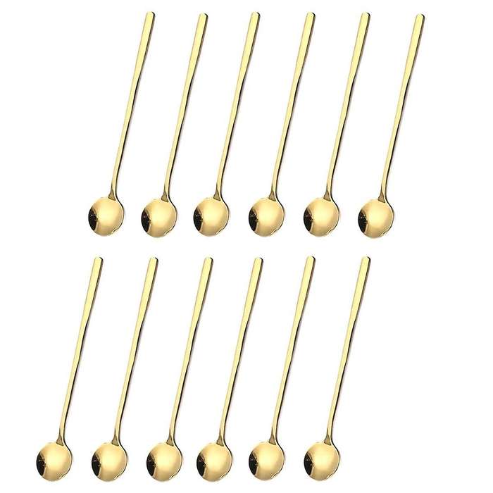 12 Pcs Coffee Spoons Set Gold Tea Spoons Long Handle Stirring Spoons Coffee Rounded Stirring Spoon H