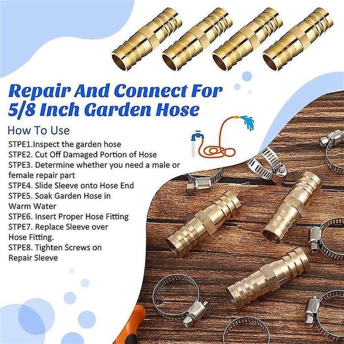 12 Pcs Hose Repair Connectors with Claps Brass Garden Hose Repair Kit