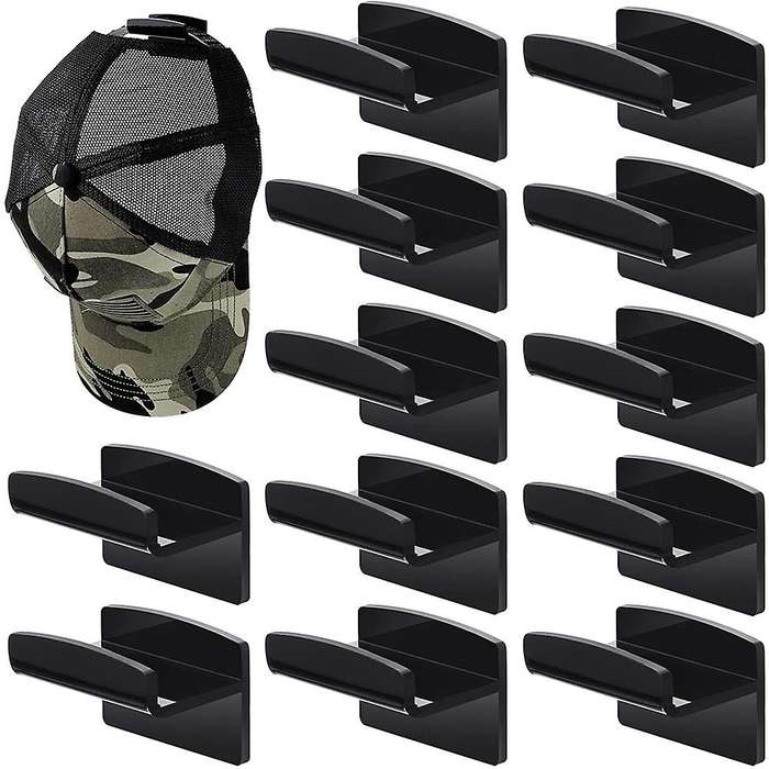 12 Pieces Hat Rack Hat Holder Organizer for Wall Hats Hanger Adhesive Hat Hooks Cap Display Rack, B