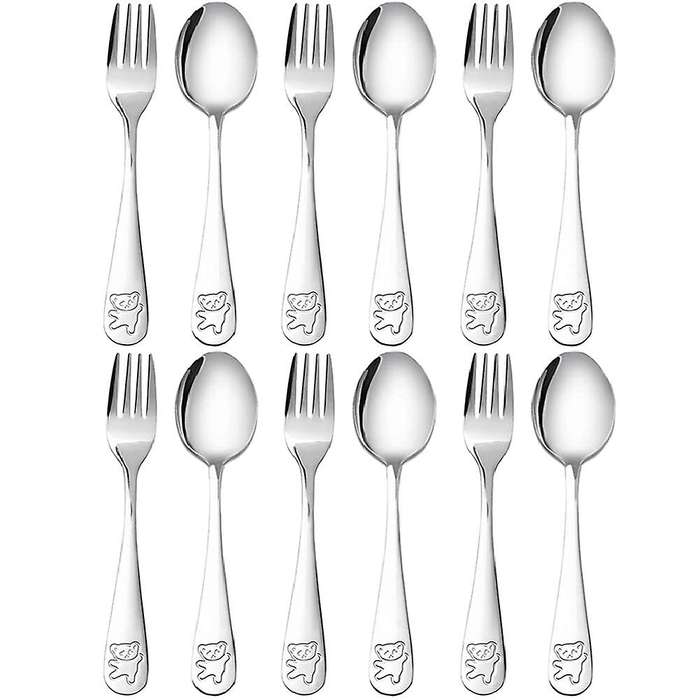 12 Pieces Kids Silverware Stainless Steel Children's Safe Flatware Child Spoon and Fork Set Toddler