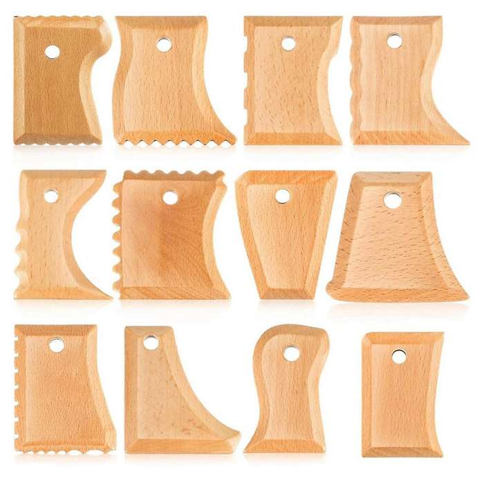 12 Pieces Pottery Trimming Tools Pottery Clay Foot Shaper Tools Texture Wooden Profile Rib Bundle Fo