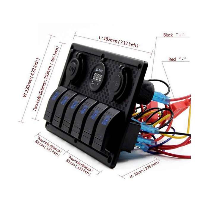 12/24v 6 Buttons Switch Panel with Digital Voltmeter Tester 3.0 Usb Chargers Bule Light Boat Power