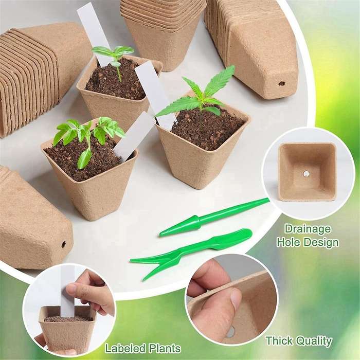 120 Pack Square Peat Pots for Seedlings, Seed Starting Pots with Drainage Holes,Biodegradable Herb S