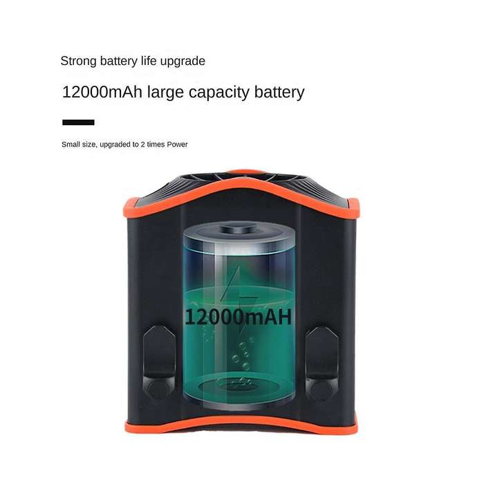 12000mah Portable Hanging Waist Fan Wearable Electric Fan Usb Charging Mini High Wind Power Fan for