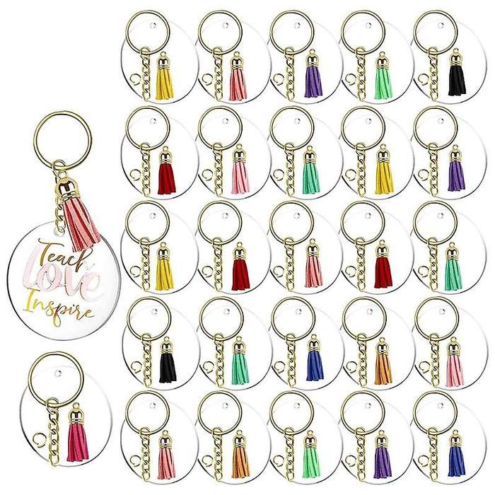 120pcs Acrylic Tassels Clear Circle with Hole with Jump Rings Compatible Diy