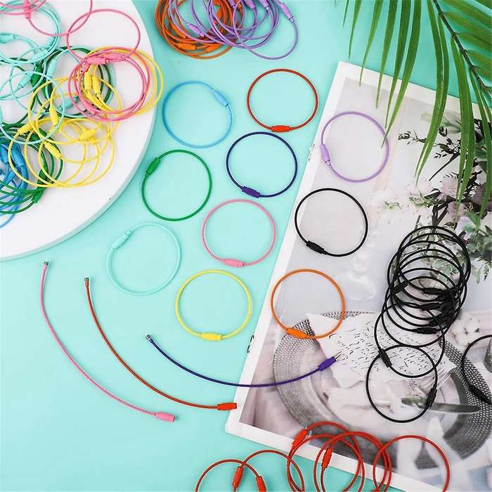 120pcs Wire Key Rings with Screw Lock, 6 Inch Cable Wire Key Chain Cable Loop Rings for Outdoor Hiki