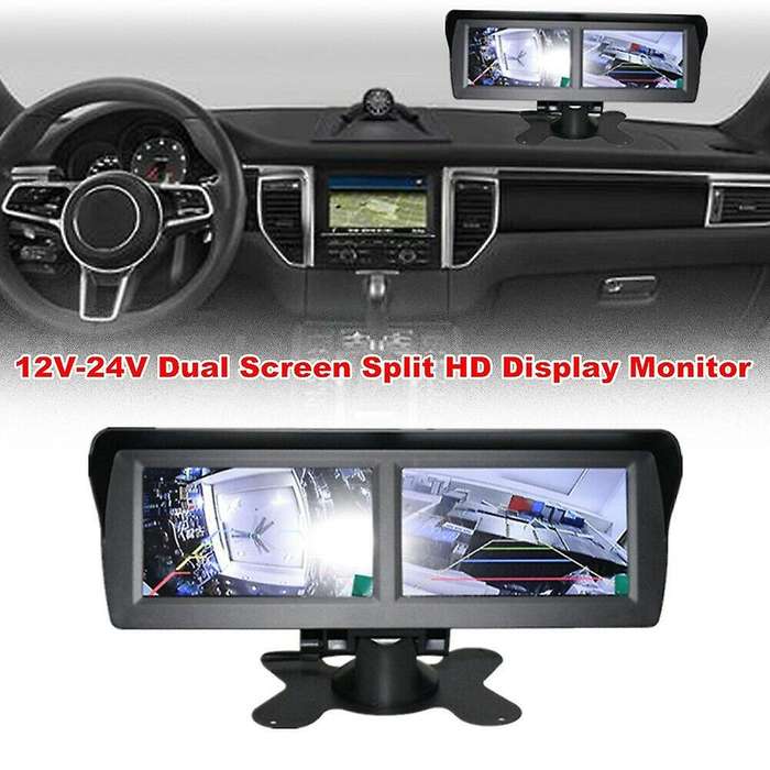 12-24V Dual Screen Split Car HD Display Monitor Parking Reverse Image System Kit
