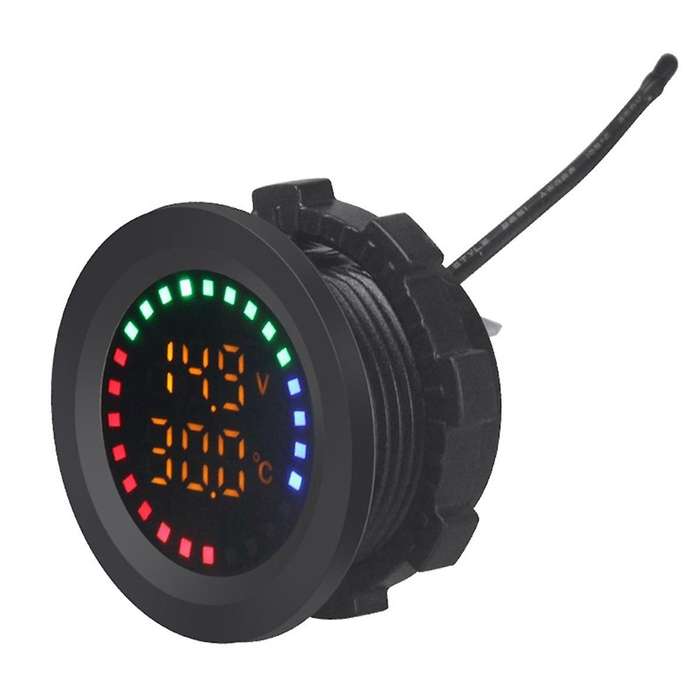 12-24V Car Round Color Screen Temperature Voltmeter Auto Voltage Test Dual Display Digital Measureme