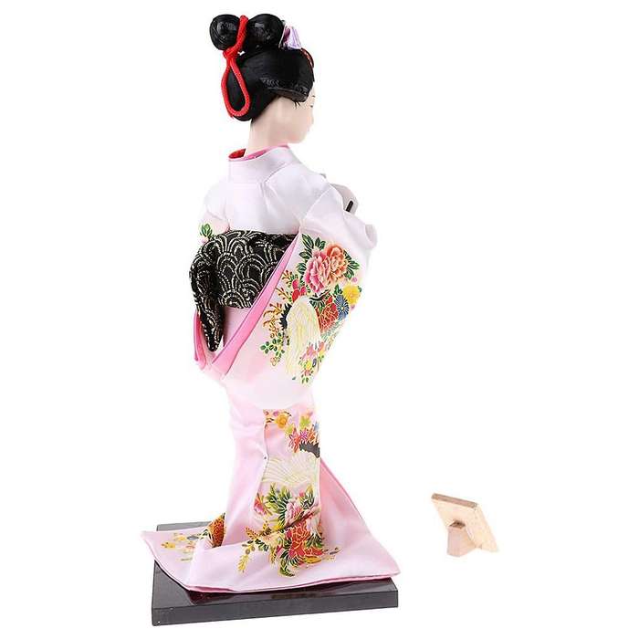 12Inch Japanese Doll Figurine with Fan Ornaments Gift Art Craft Collectables Pink Cloth Gift for