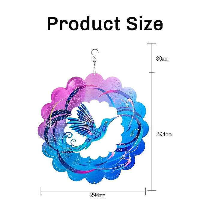 12inch Flying Bird Wind Spinner Metal 3D Rotating Windchimes Luxury Art Garden Hanging Outdoor Decor
