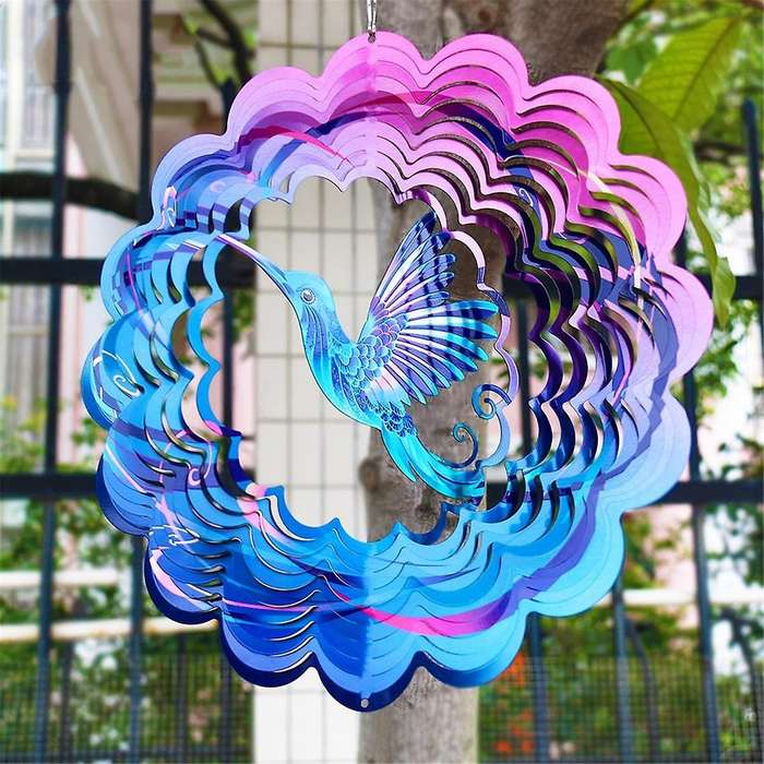 12inch Flying Bird Wind Spinner Metal 3D Rotating Windchimes Luxury Art Garden Hanging Outdoor Decor
