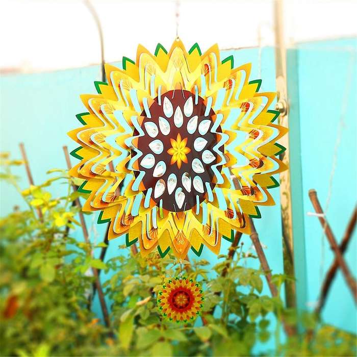 12inch Sunflower Wind Spinners Outdoor 3d Sunflower Wind Spinner Garden Decor, for Hanging Patio Yar